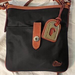 Dooney & Bourke Black Nylon with Brown Leather Crossbody Bag w COA